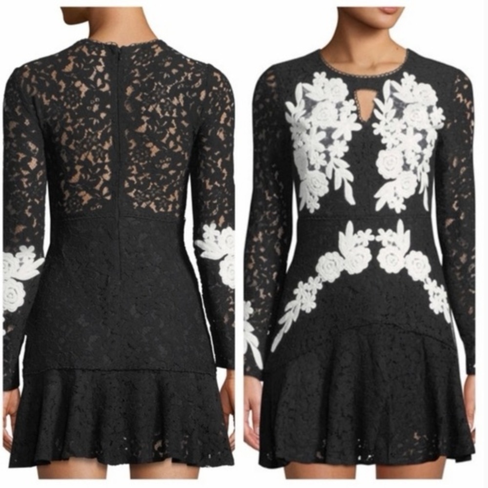 Chic Black and White Floral Lace Dress